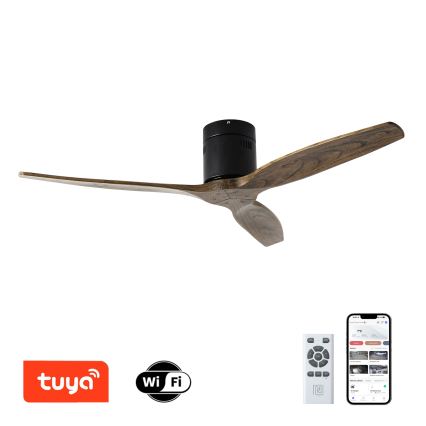 ZEVENTI - Plafonski ventilator SPELLO Wi‑Fi Tuya crna/hrast + daljinski upravljač