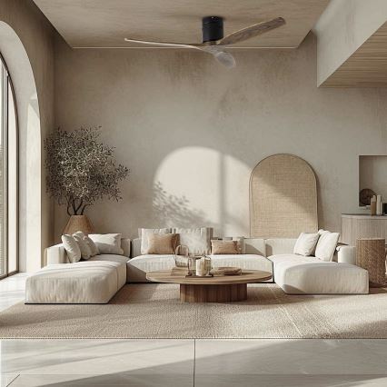 ZEVENTI - Plafonski ventilator SPELLO Wi‑Fi Tuya crna/hrast + daljinski upravljač