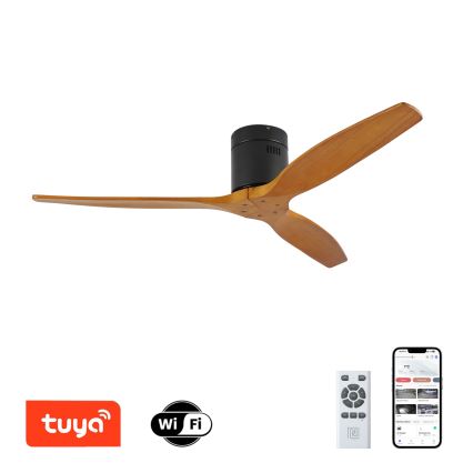 ZEVENTI - Plafonski ventilator SPELLO Wi-Fi Tuya crna/hrast + daljinski upravljač