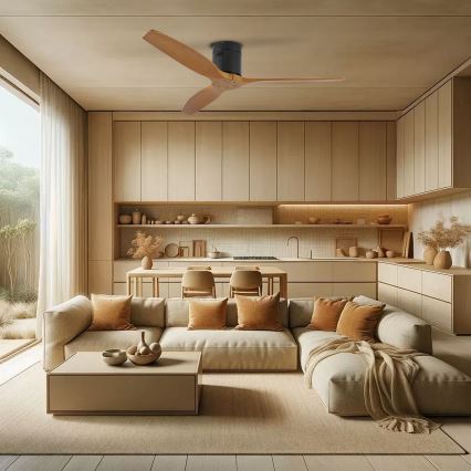 ZEVENTI - Plafonski ventilator SPELLO Wi-Fi Tuya crna/hrast + daljinski upravljač