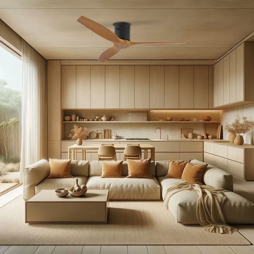 ZEVENTI - Plafonski ventilator SPELLO Wi-Fi Tuya crna/hrast + daljinski upravljač