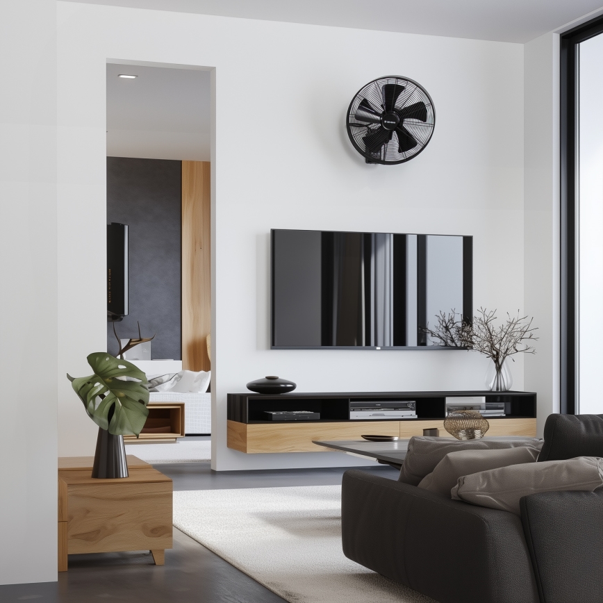 ZEVENTI - Zidni ventilator FREEZE 50W/230V prečnika 40 cm, crni + daljinski upravljač