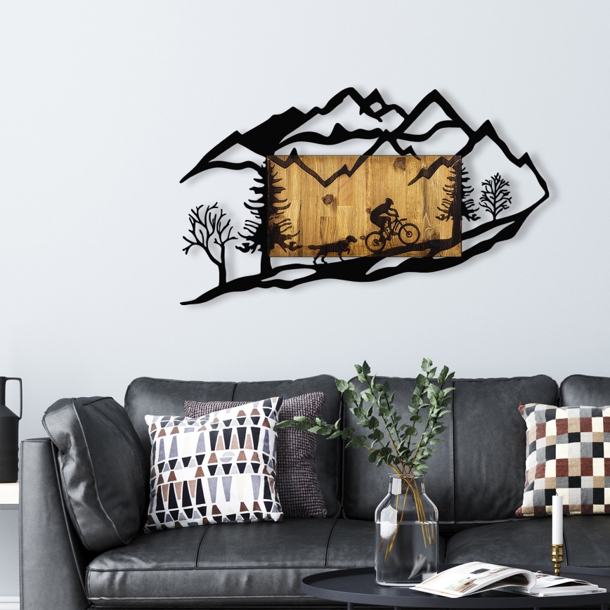 Zidna dekoracija 110x65 cm — vožnja biciklom, drvo/metal
