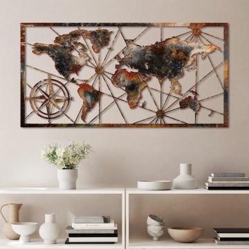 Zidna dekoracija 120x60 cm metalna mapa sveta