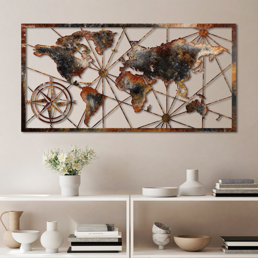 Zidna dekoracija 120x60 cm metalna mapa sveta