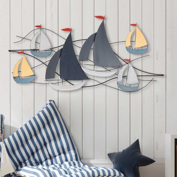 Zidna dekoracija 120×60 cm — metalna jedrilica