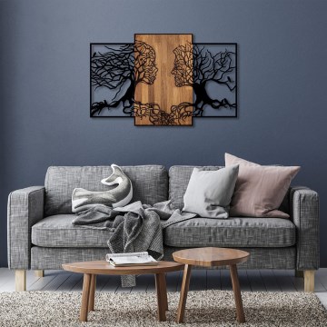 Zidna dekoracija 125 x 79 cm, motiv stabala života, drvo/metal