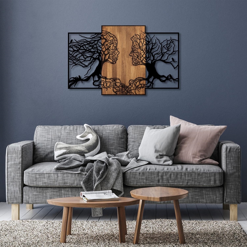 Zidna dekoracija 125 x 79 cm, motiv stabala života, drvo/metal