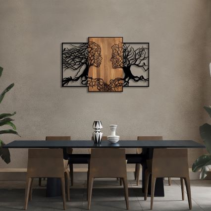 Zidna dekoracija 125 x 79 cm, motiv stabala života, drvo/metal