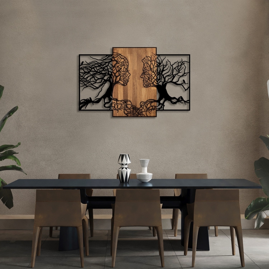 Zidna dekoracija 125 x 79 cm, motiv stabala života, drvo/metal