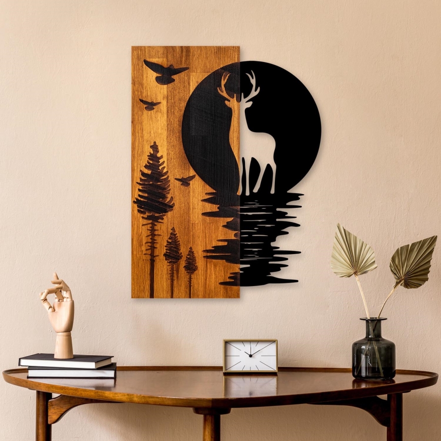 Zidna dekoracija 43x58 cm jelen i mesec drvo/metal