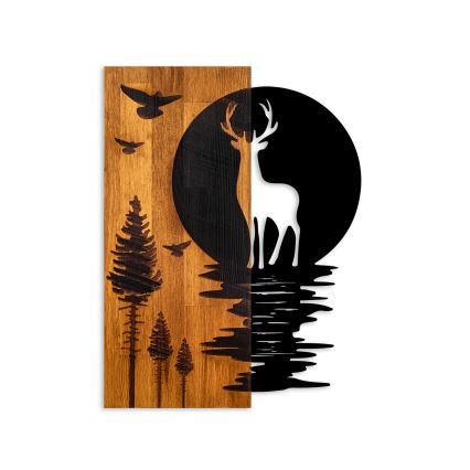 Zidna dekoracija 43x58 cm jelen i mesec drvo/metal