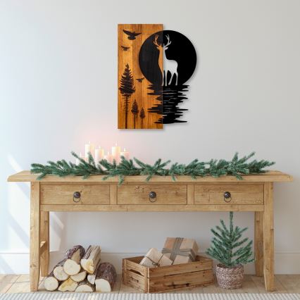Zidna dekoracija 43x58 cm jelen i mesec drvo/metal
