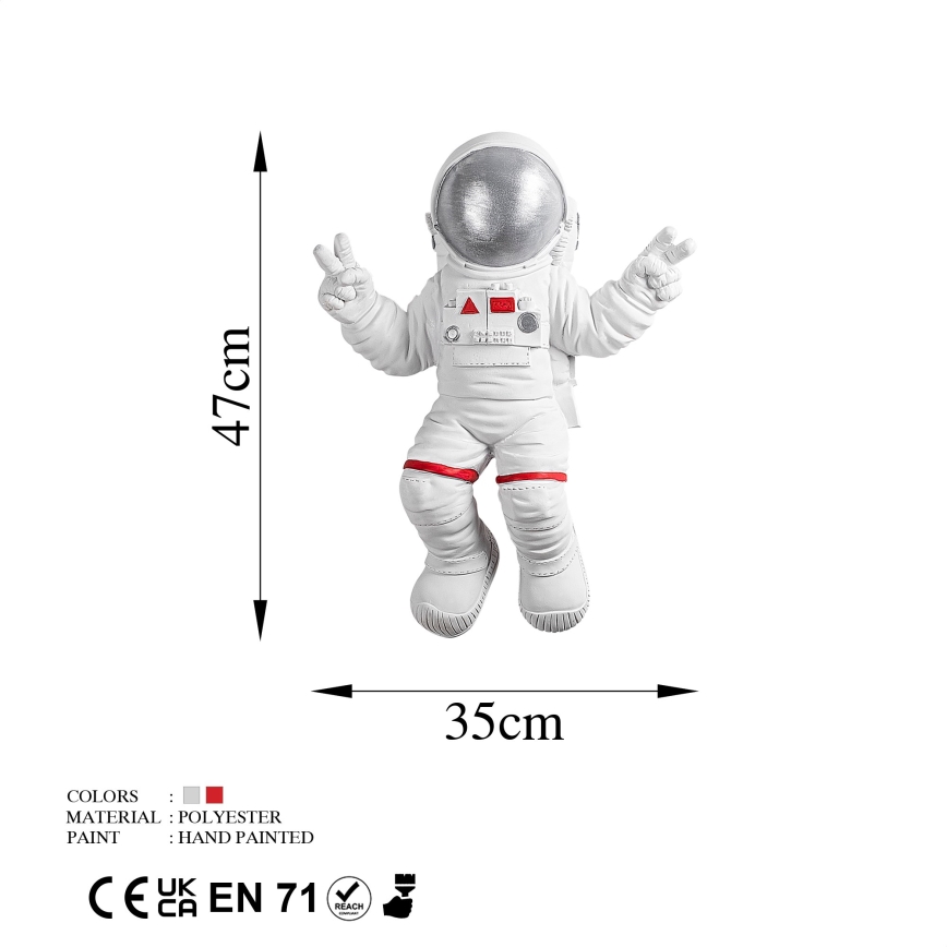 Zidna dekoracija 47x35 cm, astronaut, srebrna