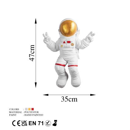 Zidna dekoracija 47x35 cm zlatni astronaut