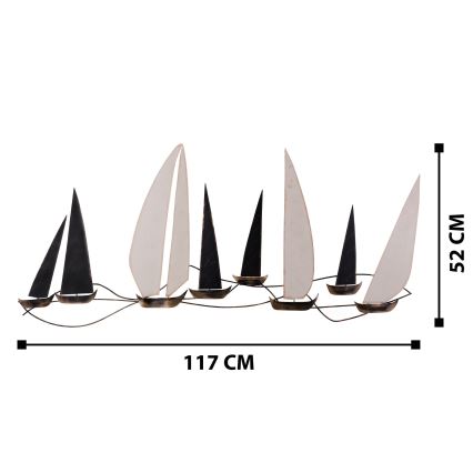 Zidna dekoracija 52x117 cm, jedrilica od metala