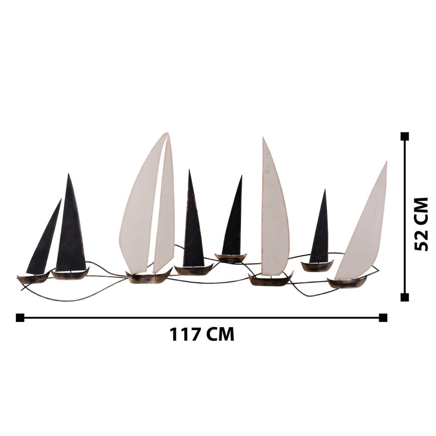 Zidna dekoracija 52x117 cm, jedrilica od metala