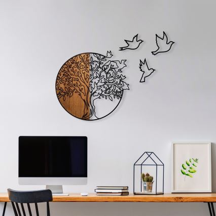 Zidna dekoracija 60x56 cm — stablo i ptice, drvo/metal