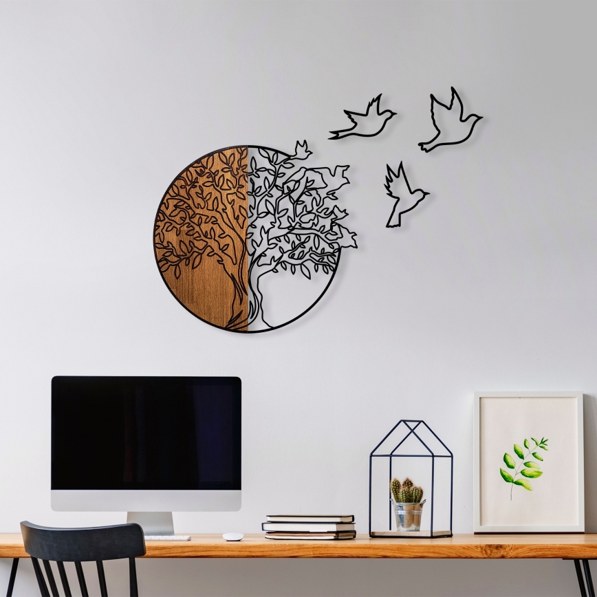 Zidna dekoracija 60x56 cm — stablo i ptice, drvo/metal