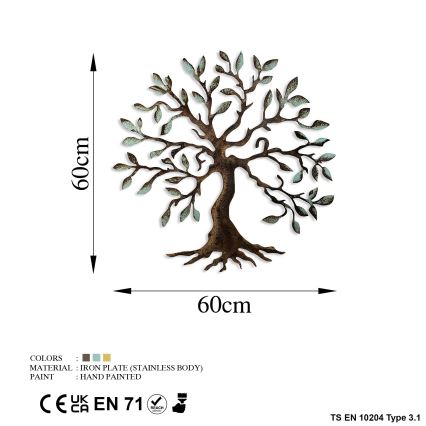Zidna dekoracija 60x60 cm — metalno stablo