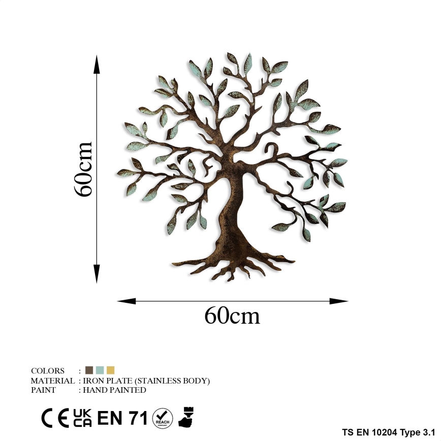 Zidna dekoracija 60x60 cm — metalno stablo