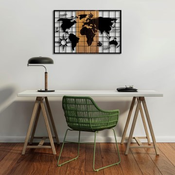 Zidna dekoracija 90x58 cm mapa drvo/metal