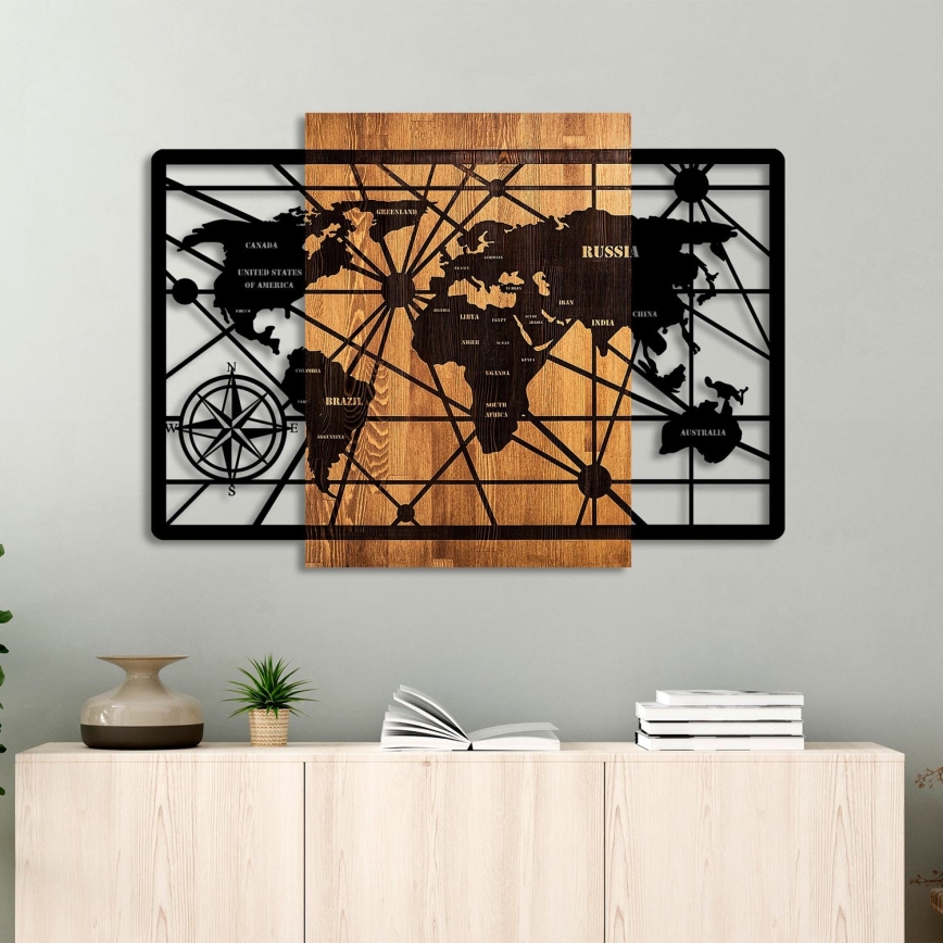 Zidna dekoracija 96x70 cm mapa drvo/metal