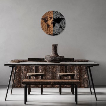 Zidna dekoracija, mapa, prečnik 56 cm, drvo/metal