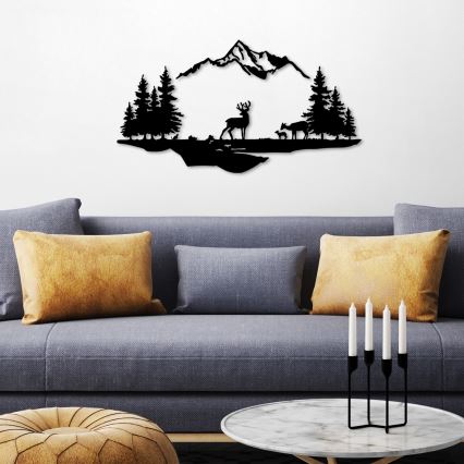 Zidna dekoracija, set od 2 kom, 70x38 cm, jelen, metal/crna