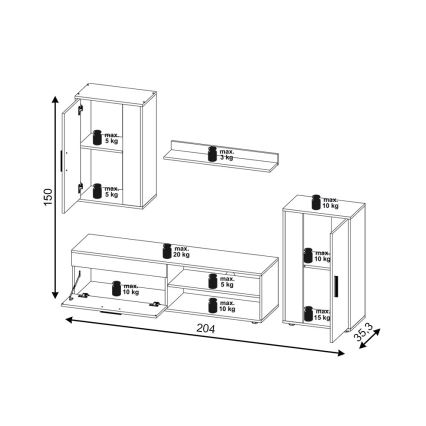Zidna garnitura BRICK braon/crna