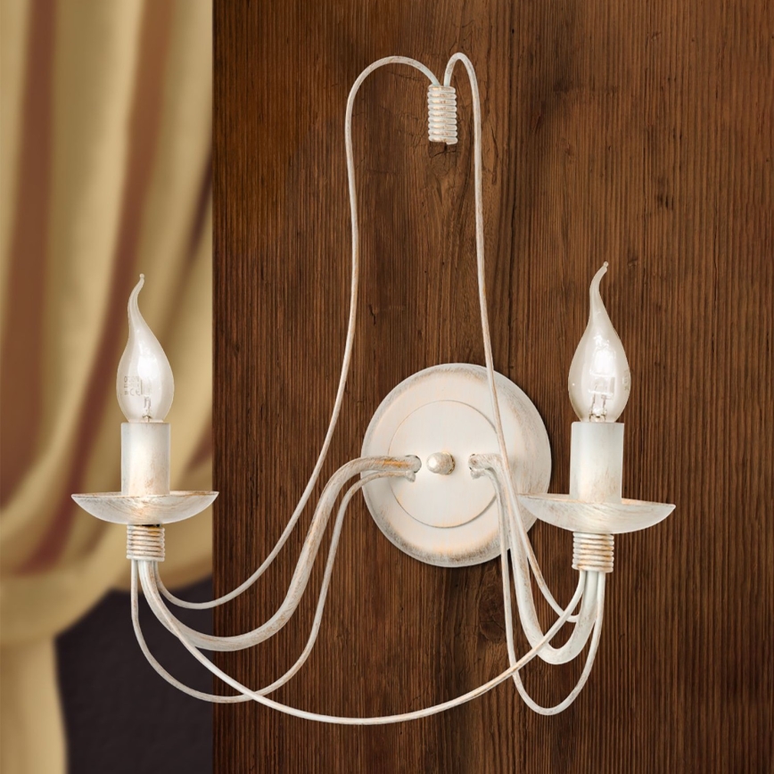 Zidna lampa VELA 2xE14/40W/230V bela/zlatna/patina