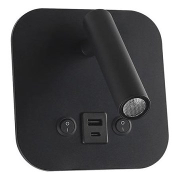 Zidna LED spot svetiljka sa USB portom LED/8W/230V 3000K crna