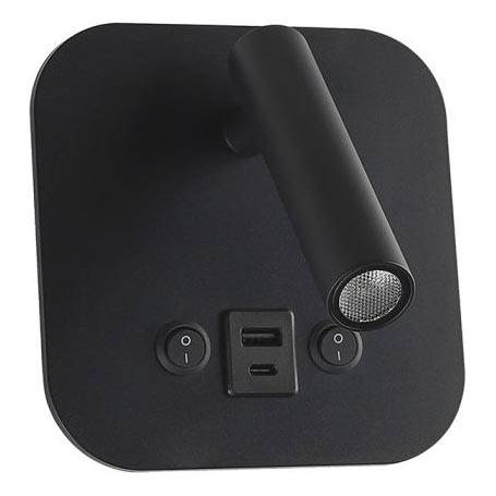 Zidna LED spot svetiljka sa USB portom LED/8W/230V 3000K crna