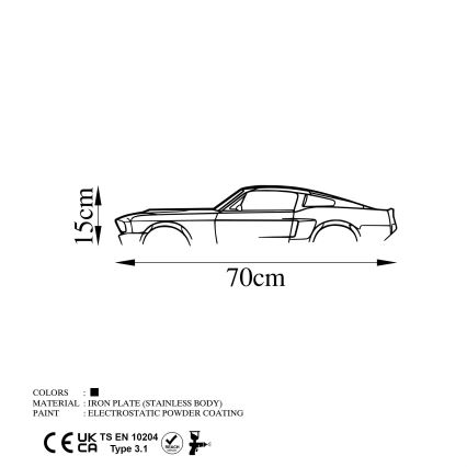 Zidna metalna dekoracija 70x15 cm — automobil