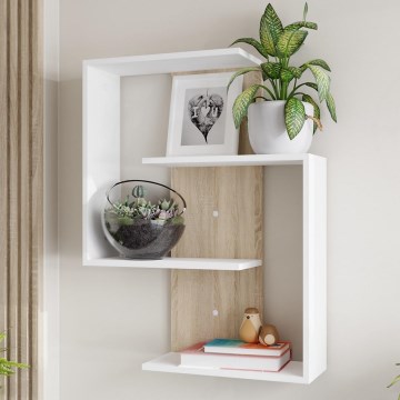 Zidna polica MORIKO 85x65 cm bela/hrast sonoma