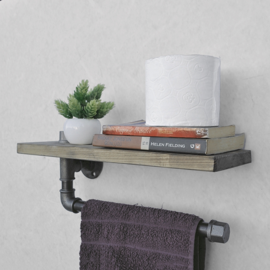 Zidna polica sa držačem peškira BORURAF 16x40 cm smreka/crna