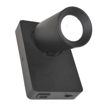 Zidna spot svetiljka TAFT 1xGU10/30W/230V USB crna