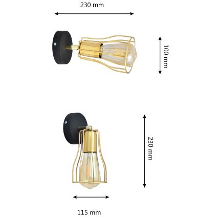 Zidna spot svetiljka TUBE 1xE27/15W/230V zlatna/crna