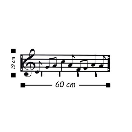 Zidna vešalica 60x19 cm - muzičke note, metalna
