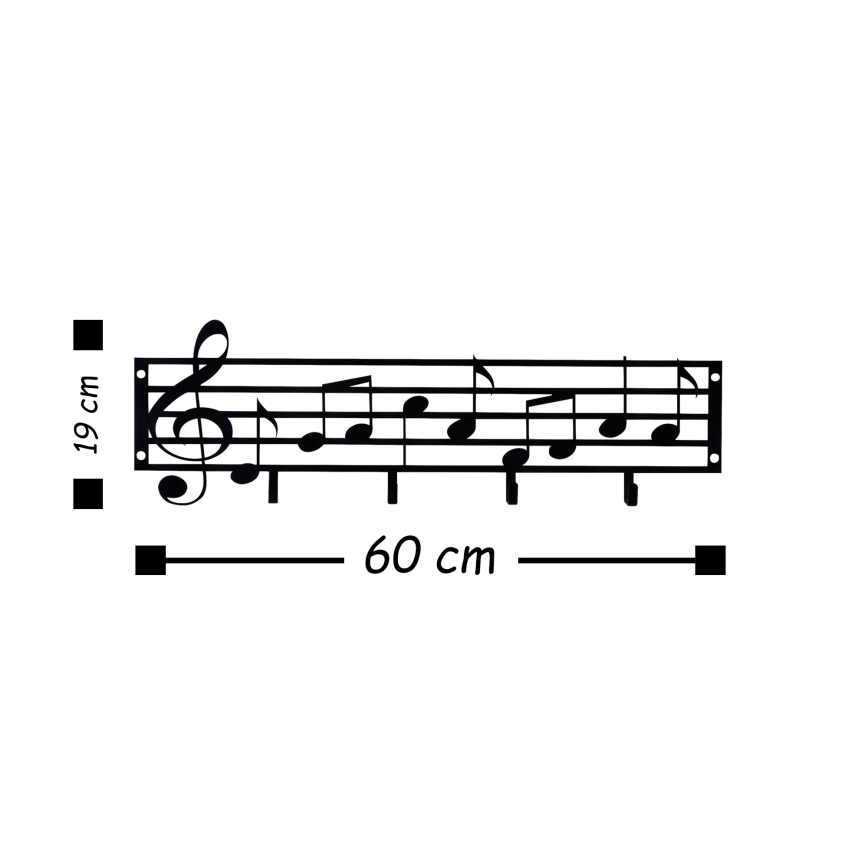 Zidna vešalica 60x19 cm - muzičke note, metalna