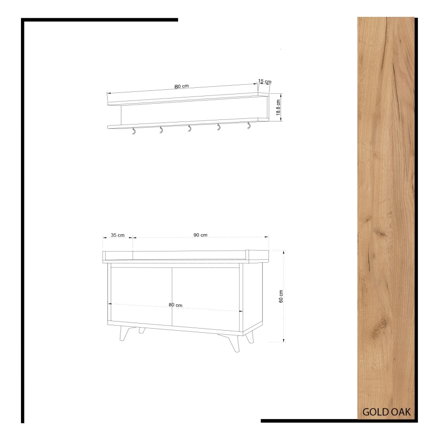 Zidna vešalica ARASSO 18,8x80 cm + ormar za cipele 60x90 bela/smeđa