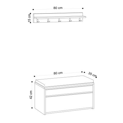 Zidna vešalica BOBY 15x80 cm + cipelarnik 42x80 cm braon/crna