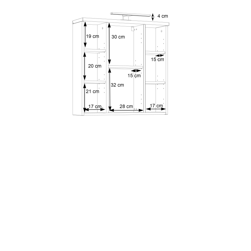 Zidni kupatilski ormarić sa ogledalom VENOM, bela/sonoma hrast