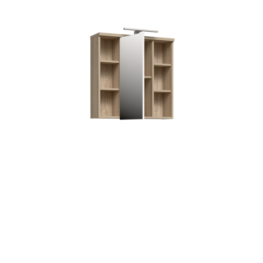 Zidni kupatilski ormarić sa ogledalom VENOM, beo/hrast sonoma