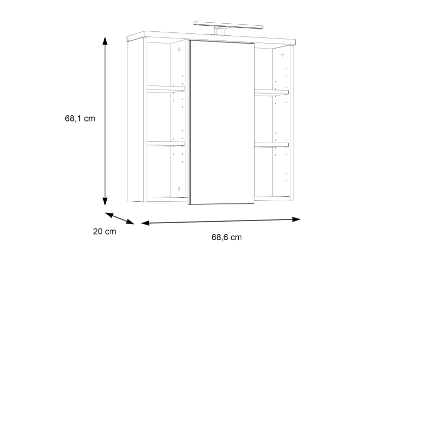 Zidni kupatilski ormarić sa ogledalom VENOM, beo/hrast sonoma