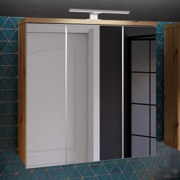 Zidni ormarić za kupatilo sa ogledalom VENOM, beli/hrast artisan