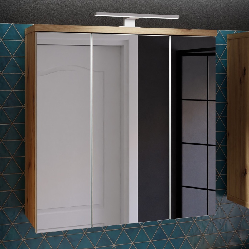 Zidni ormarić za kupatilo sa ogledalom VENOM, beli/hrast artisan