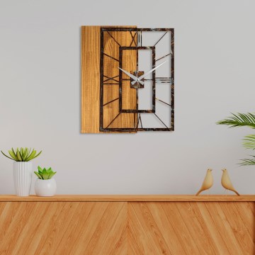 Zidni sat 49x58 cm, napajanje 1xAA, drvo/metal
