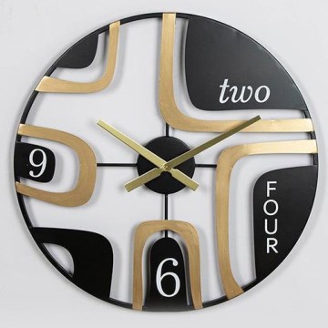 Zidni sat, napajanje 1x AA, prečnik 60 cm, crno-zlatni