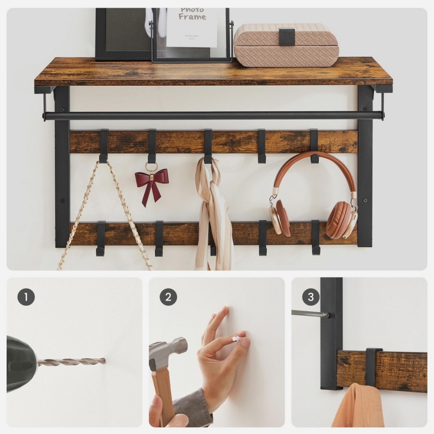 Zidni vešak sa policom NATE braon/crna